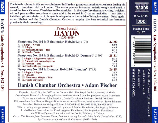 Haydn: Late Symphonies, Vol. 4 - Nos. 102, 103 'Drumroll' and 104 'London'