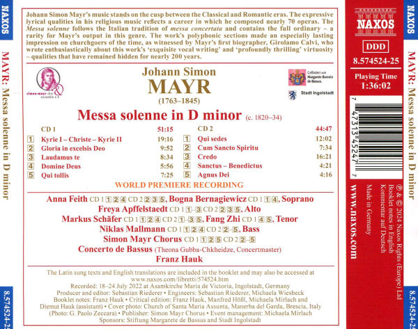 Johanna Simon Mayr: Messa solenne in D Minor