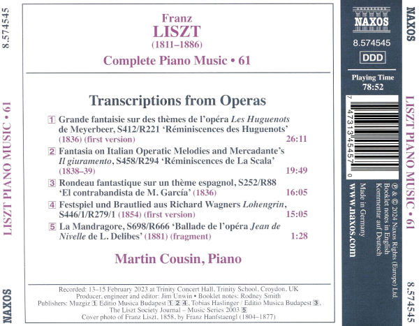 Franz Liszt: Transcriptions from Operas