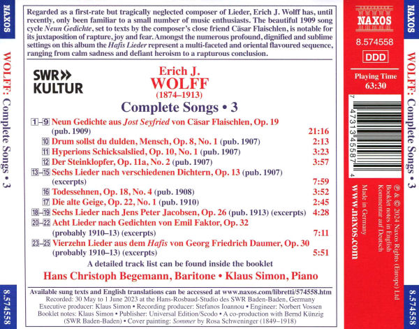 Erich J. Wolff: Complete Songs, Vol. 3