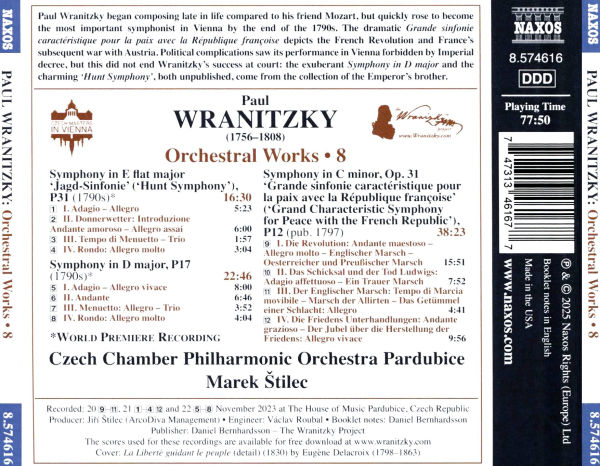 Wranitzky: Orchestral Works, Vol. 8