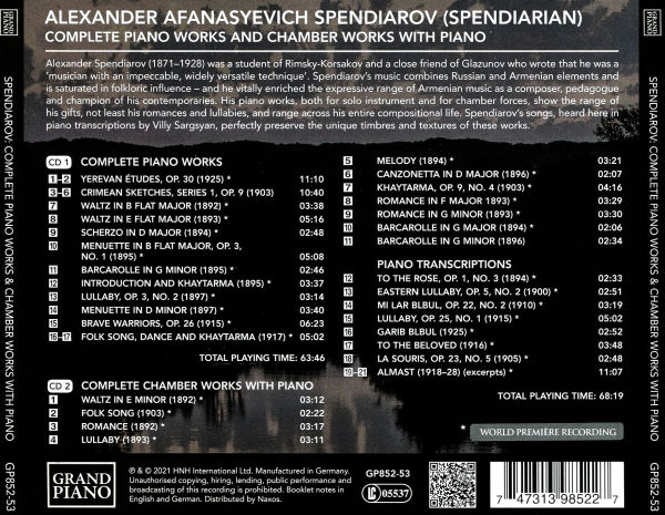 Spendiarov: Complete Piano Works and Chamber Works with Piano