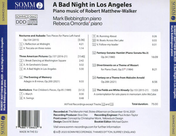 A Bad Night in Los Angeles: Piano Music of Robert Matthew-Walker