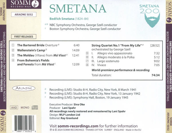 Bedrich Smetana: Bartered Bride Overture; Má Vlast excerpts; Wallensteins's Camp; String Quartet No. 1