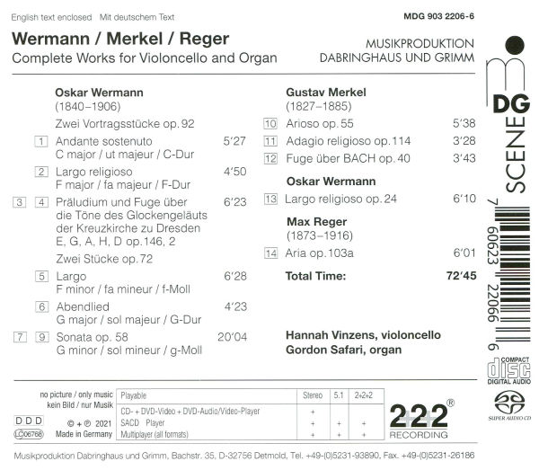 Wermann, Merkel, Reger: Complete Works for Cello and Organ