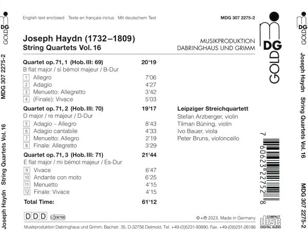 Haydn: String Quartets, Vol. 16 - Op. 71 No. 1-3