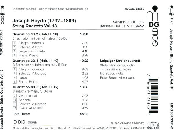 Haydn: String Quartets, Vol. 18 - Op. 33 No. 2, 4, 6