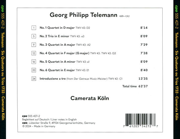 Georg Philipp Telemann: Six Quatuors ou Trios 1733
