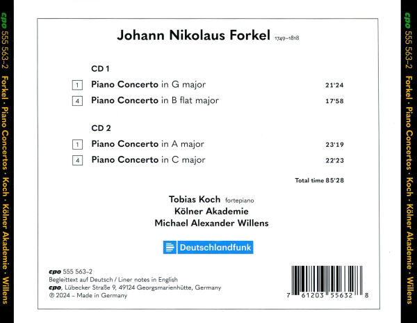 Johann Nikolaus Forkel: Four Piano Concertos
