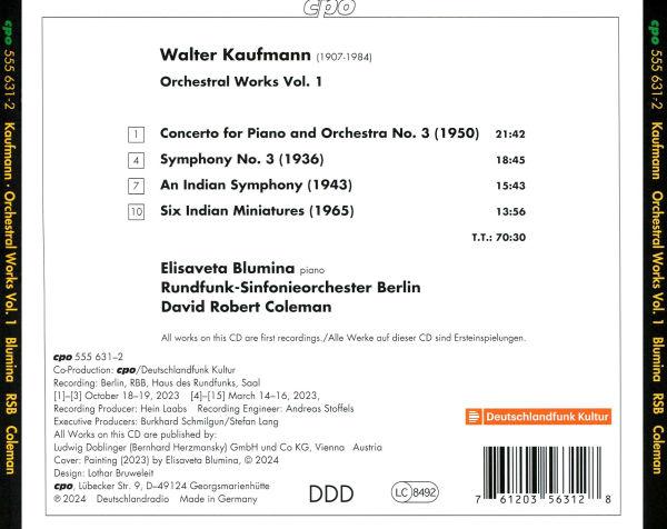 Walter Kaufmann: Piano Concerto No. 3; Symphony No. 3; An Indian Symphony; Six Indian Miniatures