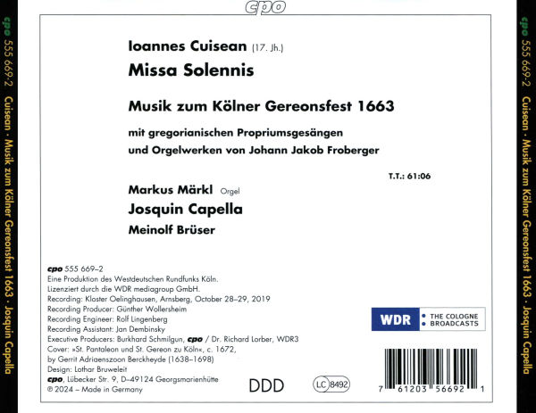 Ioannes Cuisean: Missa Solennis - Musik zum Kölner Gereonfest 1663