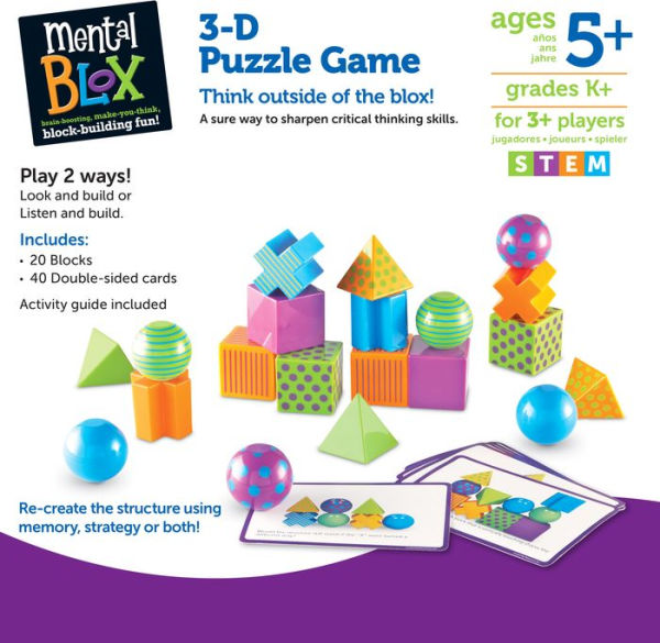  Learning Resources Mental Blox Go! 30 Games and Puzzles, Ages  5+ Educational Travel Games for Kids, Brain Teaser Games and Puzzles, STEM  Games, 3-D Puzzles, Critical Thinking for Kids : Toys