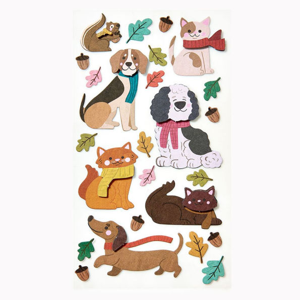 Fall Cat and Dogs with Sticker Sheet