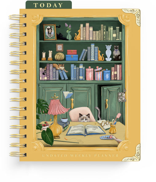 Cat Library Undated Weekly Medium Spiral Planner