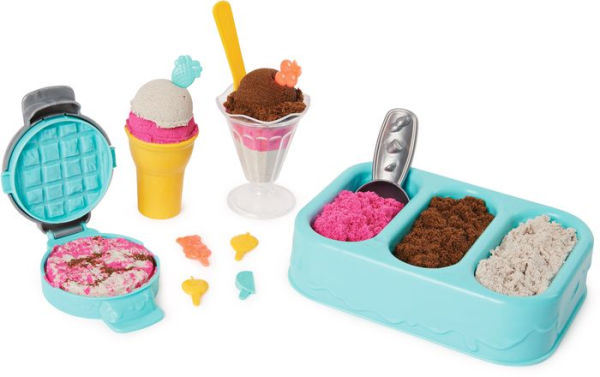 Kinetic Sand Scents, Ice Cream Treats Playset with 3 Colors of All-Natural Scented Play Sand and 6 Serving Tools, Sensory Toys for Kids Ages 3 and up