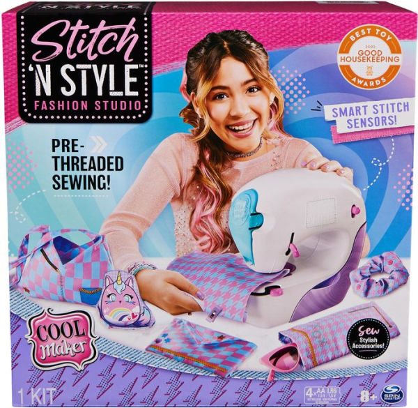 Cool Maker Stitch N Style Fashion Studio Pre-Threaded Sewing Machine Toy with Fabric and Water Transfer Prints Arts & Crafts Kids Toys for Girls