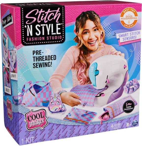 Cool Maker Stitch N Style Fashion Studio Pre-Threaded Sewing Machine Toy with Fabric and Water Transfer Prints Arts & Crafts Kids Toys for Girls
