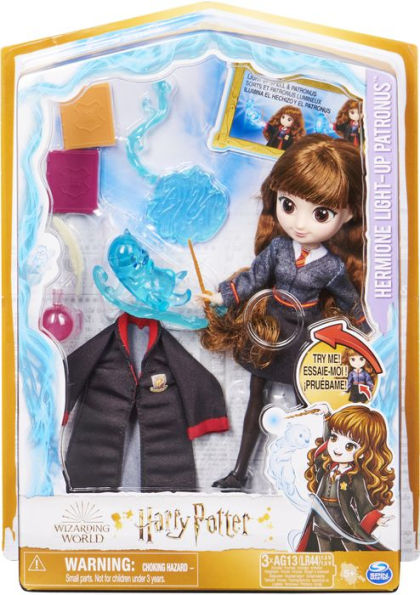 Wizarding World Harry Potter, 8-inch Hermione Granger Light-up Patronus Doll with 7 Doll Accessories and Hogwarts Robe, Kids Toys for Ages 5 and up