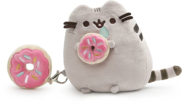 Pusheen with Donut and Bonus Donut Clip Plush Stuffed Animal Cat, Gray, 6"