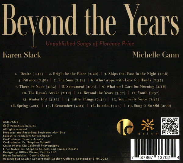 Beyond the Years: Unpublished Songs of Florence Price