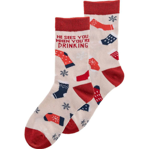 He Sees You When You're Drinking Holiday Socks