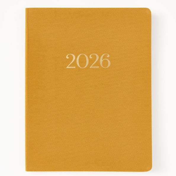 2025-2026 Paper Source Mustard Bookcloth 17-Month Monthly Desk Planner