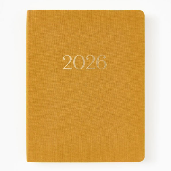 2025-2026 Paper Source Mustard Bookcloth 17-Month Weekly Desk Planner