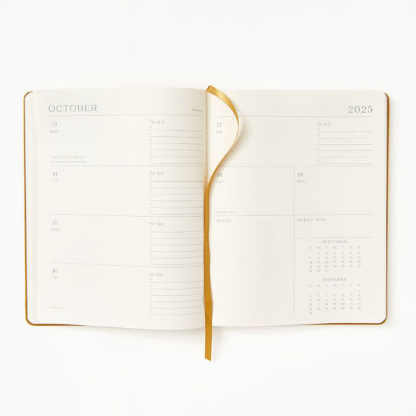 2025-2026 Paper Source Mustard Bookcloth 17-Month Weekly Desk Planner