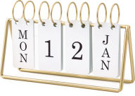 Title: Decorative Metal Desk Calendar - Gold