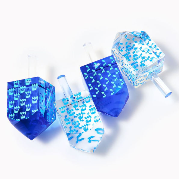Acrylic Dreidel Set - Blue & White