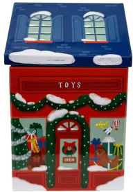 Title: Holiday Toy Shop Tin Candle