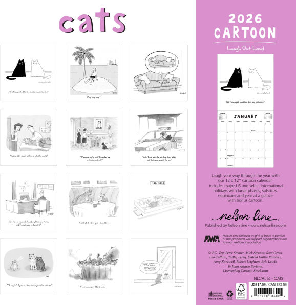 2026 Cat Cartoons Wall Calendar