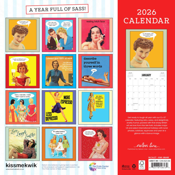 2026 Boss Babes & Big Laughs - Kiss Me Kwik Wall Calendar