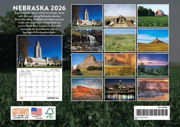 2026 State of Nebraska Calendar Monthly Wall Calender 12 Month