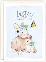 Title: Easter Greeting Card Watercolor Easter Greetings Bunny