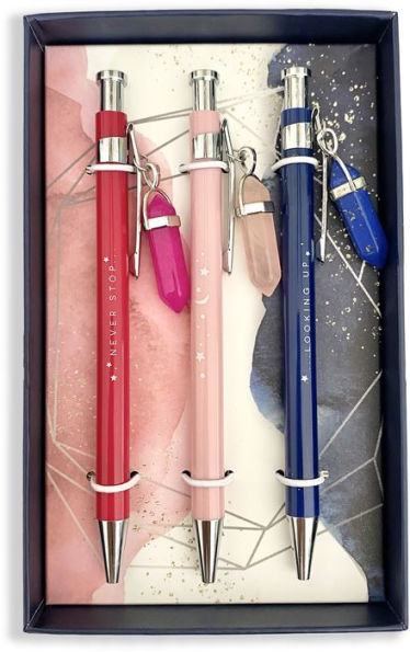 Set of 3 Plastic Ballpoint Pen with Crystal Charms