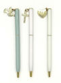 Metal Pens with Charms Heart, Cross, Dove - Set of 3