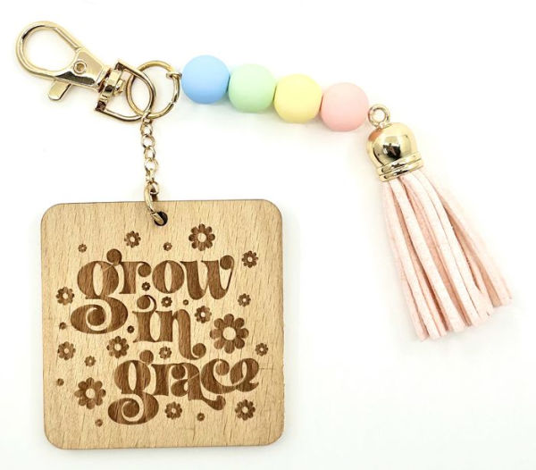 Wooden Beaded Keychain Grow in Grace