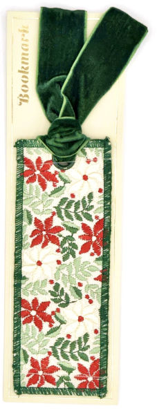 Embroidered Canvas Poinsettia Green Ribbon Bookmark