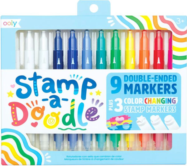 Stamp-A-Doodle Double-Ended Markers (Set of 12 w/ 9 Colors)