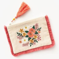 Title: Floral Bouquet Embroidered Pouch