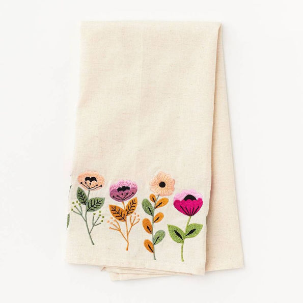 Floral Embroidered Tea Towel