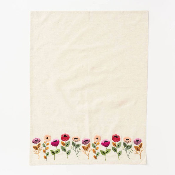 Floral Embroidered Tea Towel