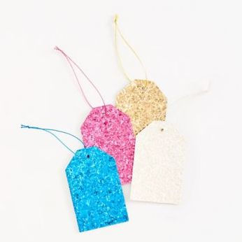 Gold, Blue, Pink , White Glitter S/4 Gift Tags