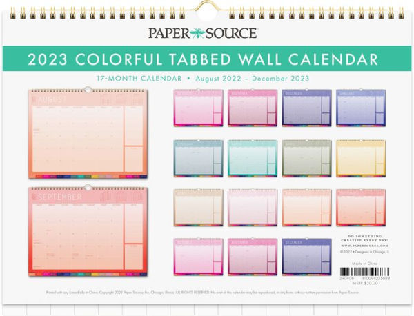 2023 Colorful Tabbed Wall Calendar by Paper Source | Barnes & Noble®