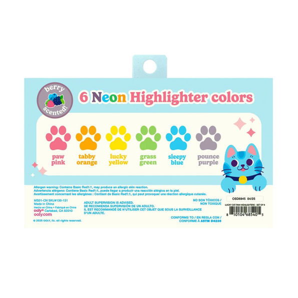 Lucky Cat Paw: Neon Highlighters - Grape Scent (Set of 6)
