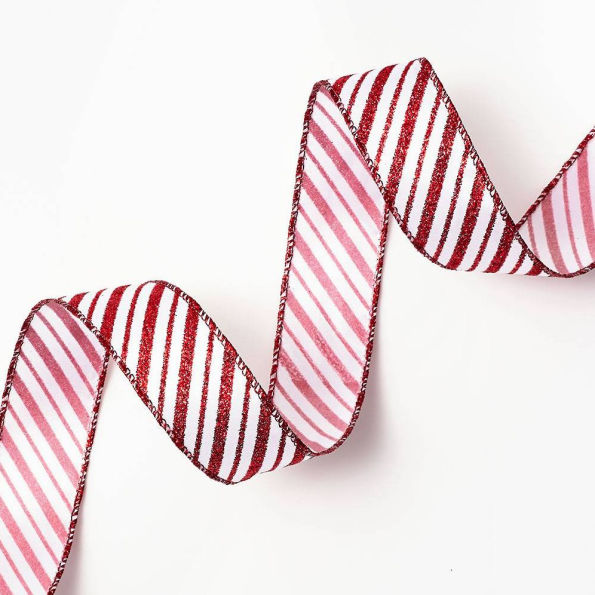 Glitter Peppermint Stripe Wired Ribbon