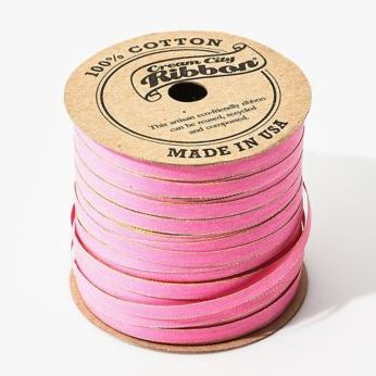 Skinny Cotton Ribbon Pink/Gold 50yd