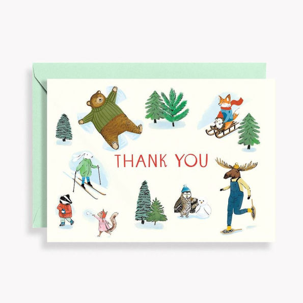 Holiday Skating Critters Thank You Card Set