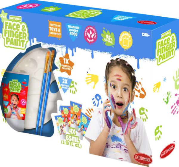 NATURAL FACE & FINGER PAINT - ALL-IN-ONE SET - INCL 5-PACK 2.3 OZ - WHITE, RED, BLUE, YELLOW, GREEN